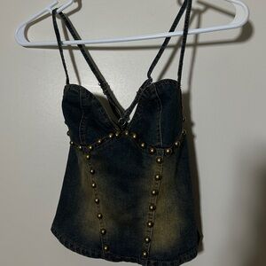 Denim Studded Women's Top